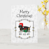 クリスマスサンタダーシュントおもしろい（Sブラック&タン） カード (黄色い花)