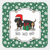 クリスマスサンタダーシュントおもしろい（Sブラック&タン） スクエアシール (正面)