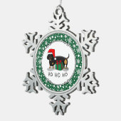 クリスマスサンタダーシュントおもしろい（Sブラック&タン） スノーフレークピューターオーナメント (右)