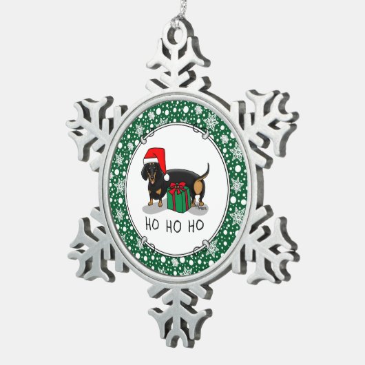 クリスマスサンタダーシュントおもしろい（Sブラック&タン） スノーフレークピューターオーナメント (右)