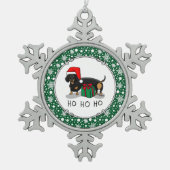 クリスマスサンタダーシュントおもしろい（Sブラック&タン） スノーフレークピューターオーナメント (正面)