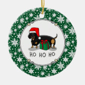 クリスマスサンタダーシュントおもしろい(Sブラック&タン) セラミックオーナメント (正面)