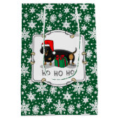 クリスマスサンタダーシュントおもしろい(Sブラック&タン) ミディアムペーパーバッグ (裏面)