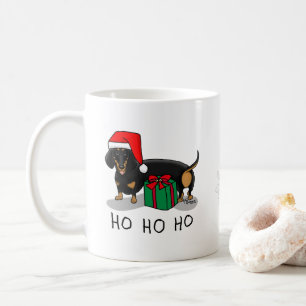 クリスマスサンタダーシュント(Sブラック&タン)かわいい コーヒーマグカップ