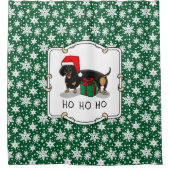 クリスマスサンタダーシュント（Sブラック&タン）かわいい シャワーカーテン (正面)