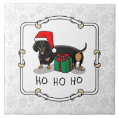 クリスマスサンタダーシュント(Sブラック&タン)かわいい タイル (正面)