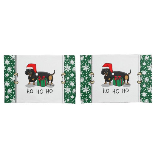 クリスマスサンタダーシュント（Sブラック&タン）かわいい 枕カバー (フロントセット)