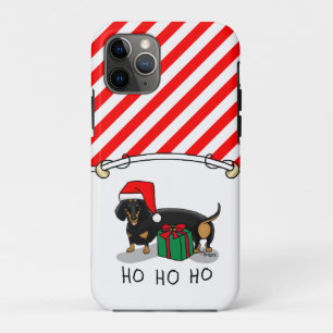 クリスマスサンタダーシュント(Sブラック&タン)かわいい iPhone 11 PROケース