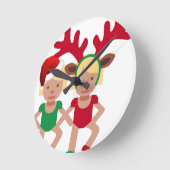 クリスマスサンタツインズ絵文字 ラウンド壁時計 (傾斜)
