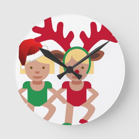 クリスマスサンタツインズ絵文字 ラウンド壁時計 (正面)