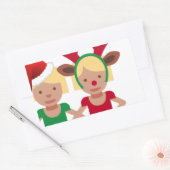 クリスマスサンタツインズ絵文字 長方形シール (封筒)
