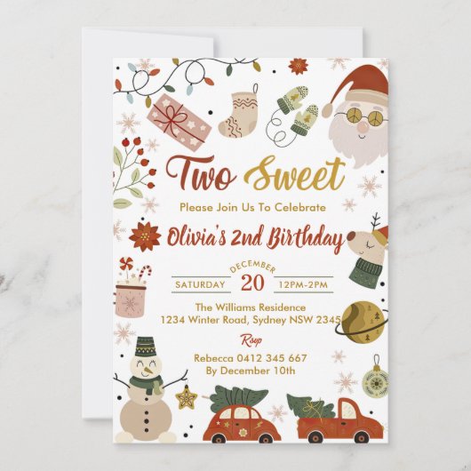 クリスマスサンタツスイートバースデーパーティー 招待状 (正面)