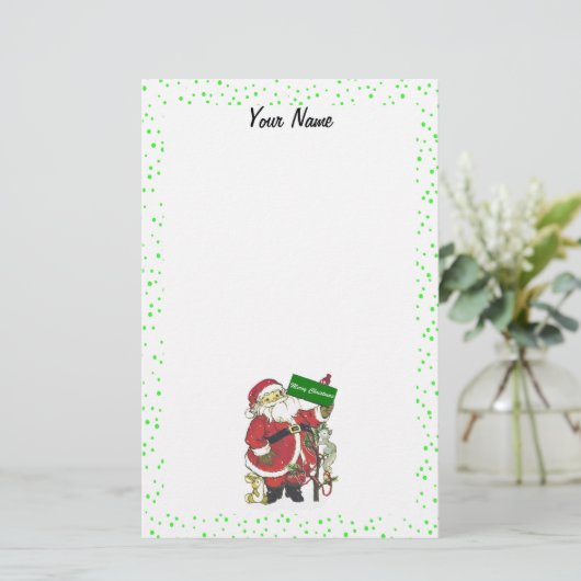 クリスマスサンタツリーアニマルズグリーン水玉模様 便箋 (スタンド正面)