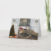 クリスマスサンタティラノサウルス恐竜のシーン カード (正面)