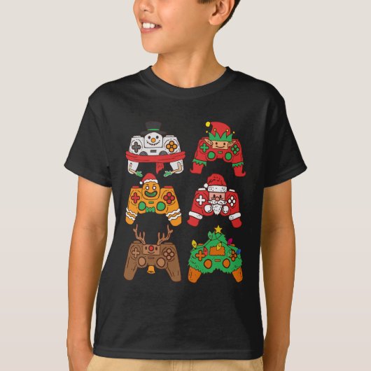 クリスマスサンタディアのゲーミングコントローラー少年の子供 Tシャツ (正面)