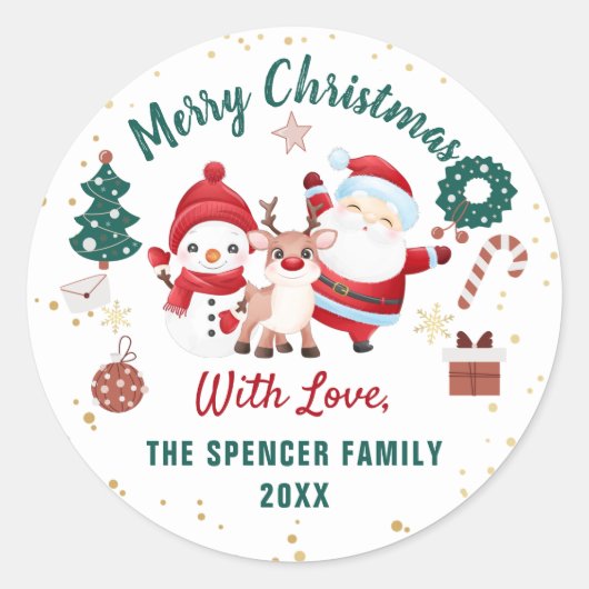 クリスマスサンタディア雪だるまホリデー ラウンドシール (正面)