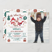 クリスマスサンタディア雪だるま冬の誕生日写真 招待状 (正面/裏面)