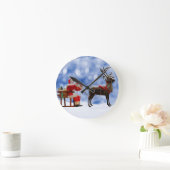 クリスマスサンタトナカイそり雪 ラウンド壁時計 (ホーム)