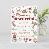 クリスマスサンタトナカイのオネダーフル1歳の誕生日 招待状 (スタンド正面)