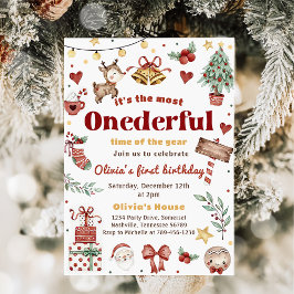 クリスマスサンタトナカイのオネダーフル1歳の誕生日 招待状