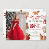 クリスマスサンタトナカイ何おもしろい1st誕生日 招待状 (正面/裏面)