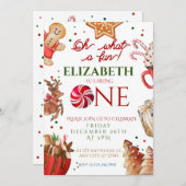 クリスマスサンタトナカイ何おもしろい1st誕生日 招待状 (正面/裏面)