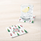 クリスマスサンタトナディアワインスノーモノグラム スクエアペーパーコースター (インサイチュ)