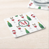 クリスマスサンタトナディアワインスノーモノグラム スクエアペーパーコースター (アングル)