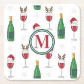 クリスマスサンタトナディアワインスノーモノグラム スクエアペーパーコースター (正面)