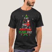 クリスマスサンタトラックモンスター小妖精や小人パジャマクリスマスファミリー Tシャツ (正面)