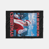 クリスマスサンタトランプおもしろいクリスマスPの家に フリースブランケット (正面(横))