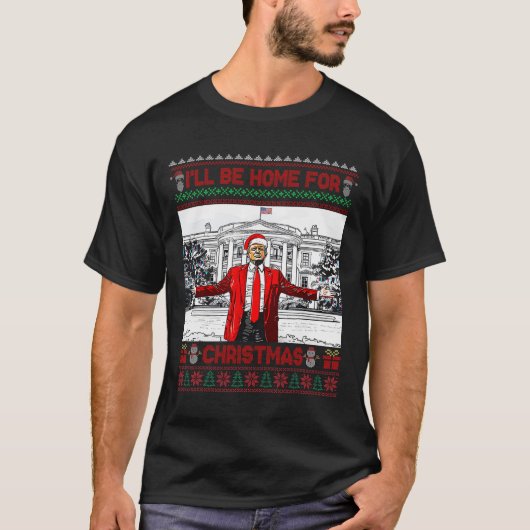 クリスマスサンタトランプおもしろいクリスマスPの家に Tシャツ (正面)