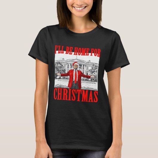 クリスマスサンタトランプおもしろいクリスマスPの家に Tシャツ (正面)
