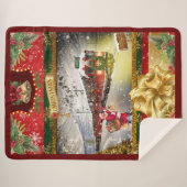 クリスマスサンタトレイン毛布 シェルパブランケット (正面(横))