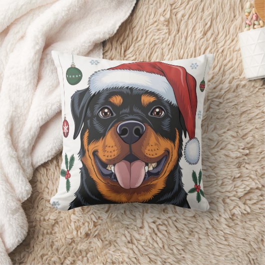 クリスマスサンタドッグロットワイラー装飾用クッション クッション (ブランケット)