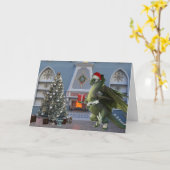 クリスマスサンタドラゴンツリー暖炉シーンカード カード (黄色い花)