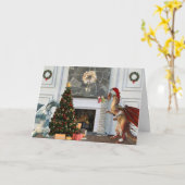 クリスマスサンタドラゴンファミリーシーン カード (黄色い花)