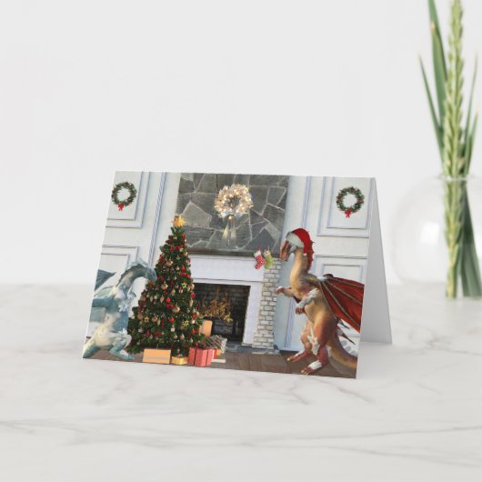 クリスマスサンタドラゴンファミリーシーン カード (正面)