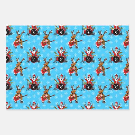 クリスマスサンタドラムズルドルフのギターパターン ラッピングペーパーシート (正面)