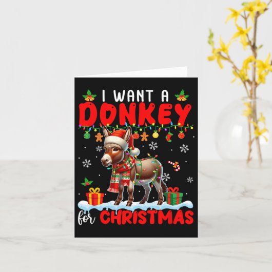 クリスマスサンタドンキー農家のロバが欲しい カード (黄色い花)