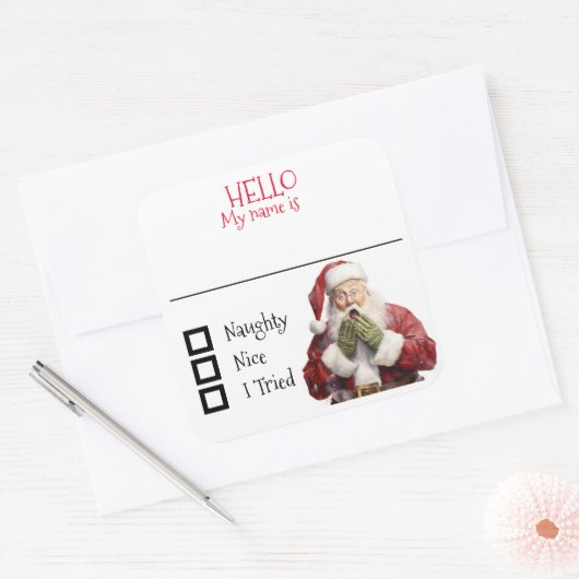 クリスマスサンタネームタグバッジニースいけな スクエアシール (封筒)