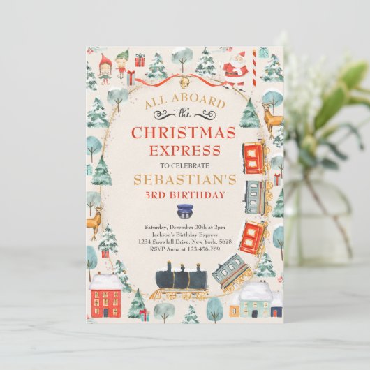 クリスマスサンタノースポールトレイン誕生日パーティー 招待状 (スタンド正面)