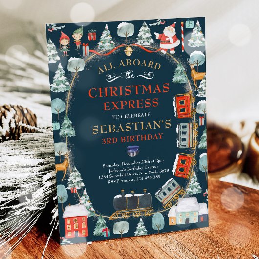 クリスマスサンタノースポールトレイン誕生日パーティー 招待状