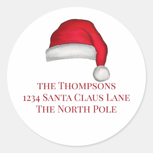 クリスマスサンタハットお洒落差出人住所 ラウンドシール (正面)