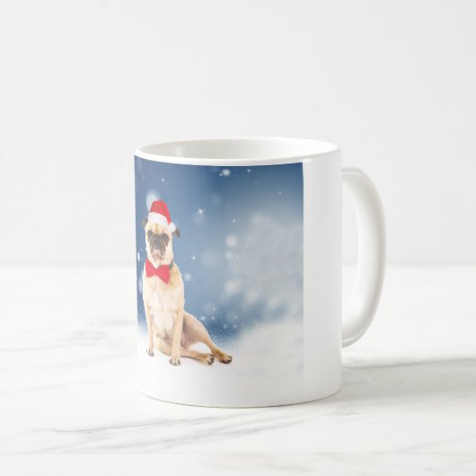 クリスマスサンタハットでパグ コーヒーマグカップ (正面右)