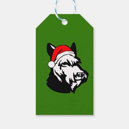 クリスマスサンタハットとシュナウザードッグ ギフトタグ (正面)