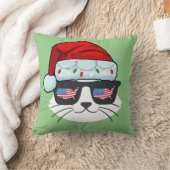 クリスマスサンタハットと猫の顔アメリカ国旗 クッション (ブランケット)