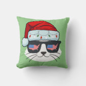 クリスマスサンタハットと猫の顔アメリカ国旗 クッション (正面)