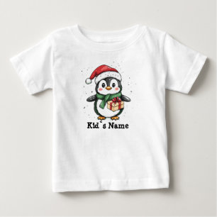 クリスマスサンタハットにペンギン ベビーTシャツ