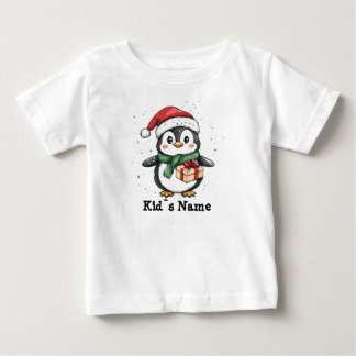 クリスマスサンタハットにペンギン ベビーTシャツ
